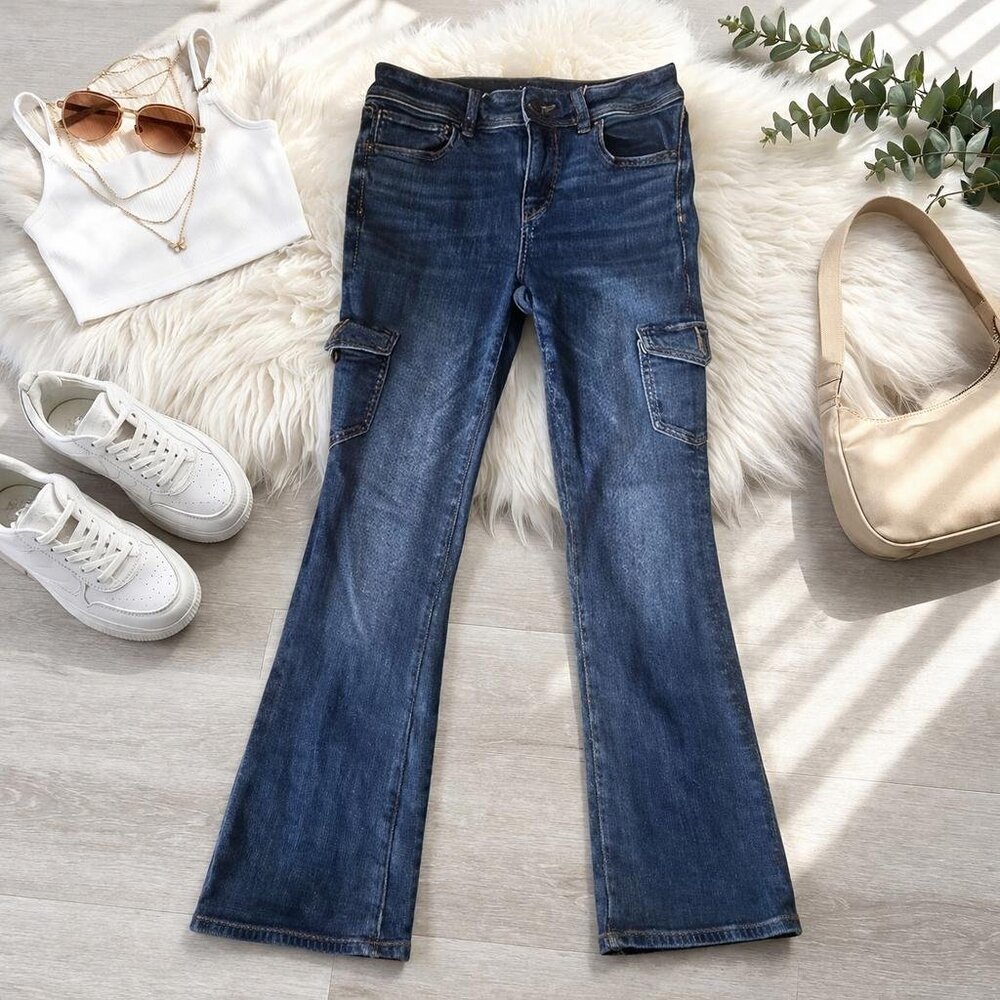 American Eagle Stretch Cargo Bootcut Jeans Women’s Size 4 Blue